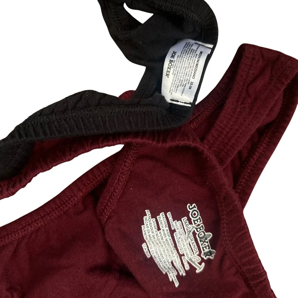 Joe Boxer Mens String Bikini Thong‎ Underwear 2 Pack Black Burgundy Large Medium